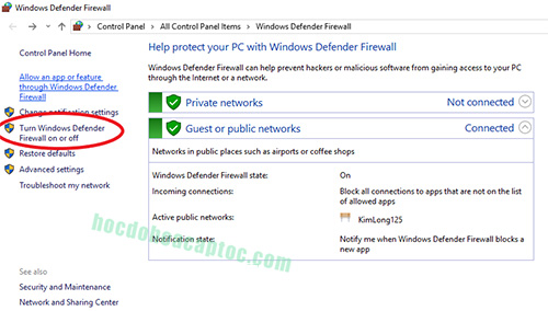 Cách bật tắt tường lửa windown