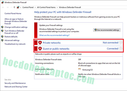 Cách bật tắt tường lửa windown