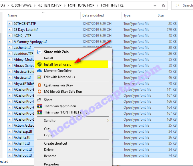 Hướng dẫn cài Font chữ cho Photoshop, Coreldraw, Illustrator, Indesign