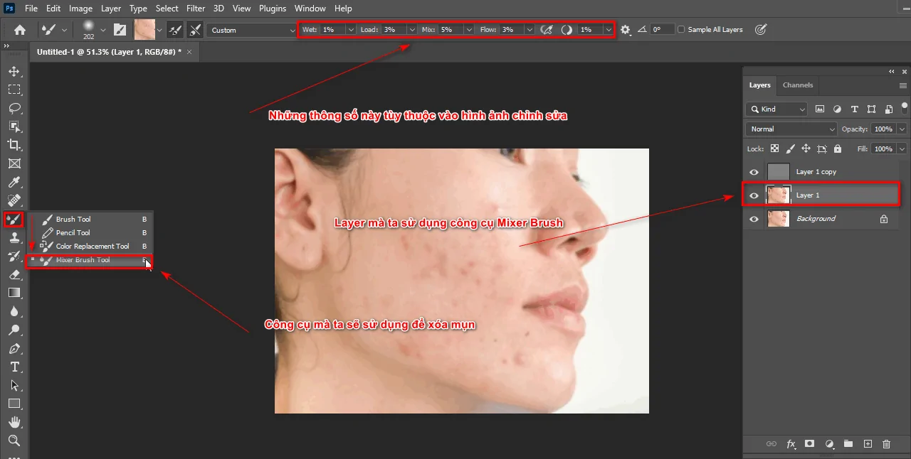 Cách xóa mụn trong photoshop phần 2