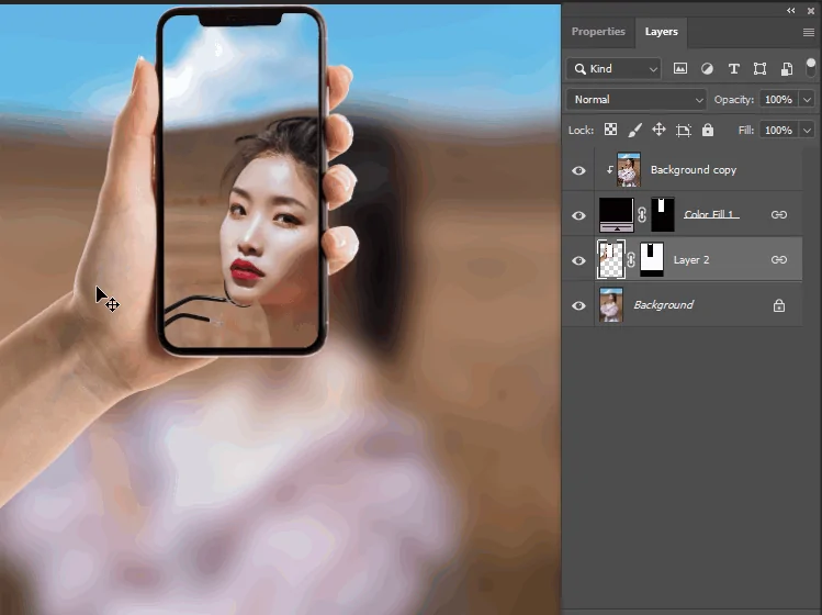 Cách tạo màng hình điện thoại nhìn xuyên background trong photoshop